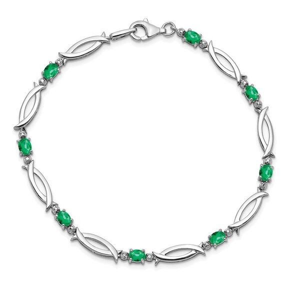 Kazi Luxury Sterling Silver Rhodium-plated Emerald and Diamond Bracelet